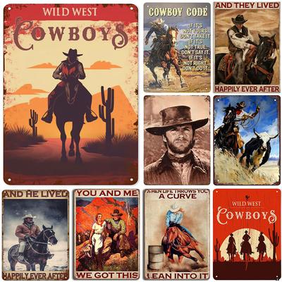 Segni Metallici in Latta da Cowboy Occidentali Vintage Cavalcate a Cavallo Decorazioni Murali Poster Bar di Casa Club Caffetterie Negozio Arte Murale Pittura su Lastra di Ferro