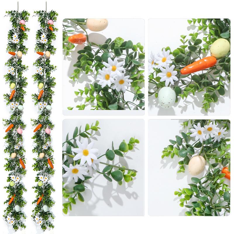 New Easter Egg Garland For Mantle Spring Vine Flower Easter Garland Multi Colored Artificial Hanging Wall Decor For Tree Decor