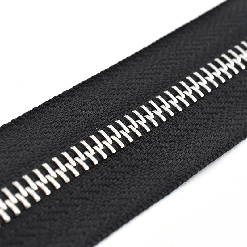 12-100cm Black Metal Copper Zipper No. 5, Double-Ended with Silver Teeth for Leather Jackets