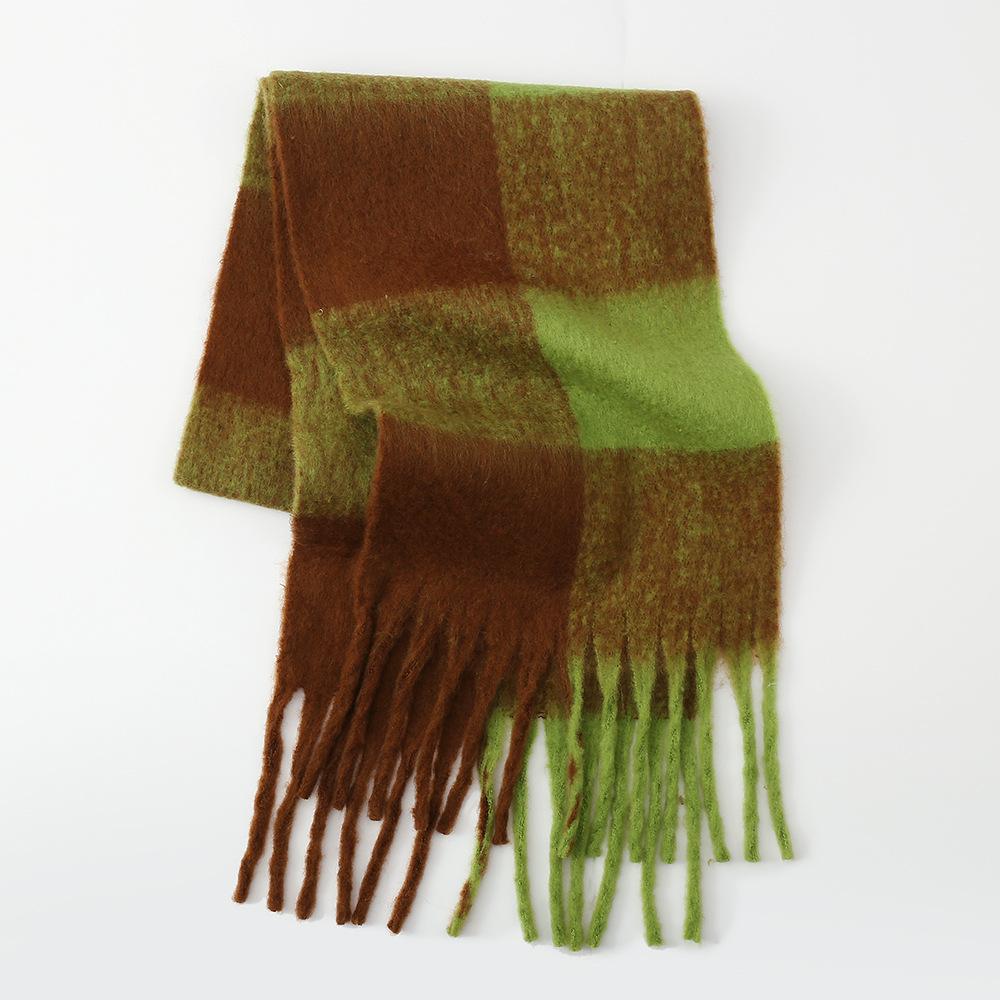 Herbst und Winter Mohair dicker Bart High-End Damen Schal mehrfarbig kariert warmer vielseitiger Schal Stola Retro