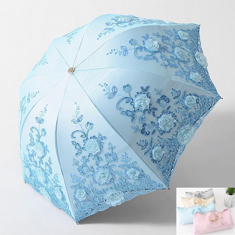 

Зонт от солнца женский, с защитой от ультрафиолета, кружевной зонтик с вышивкой, тройной зонтик с вышивкой, виниловый, принцесса, солнечный свет, дождь