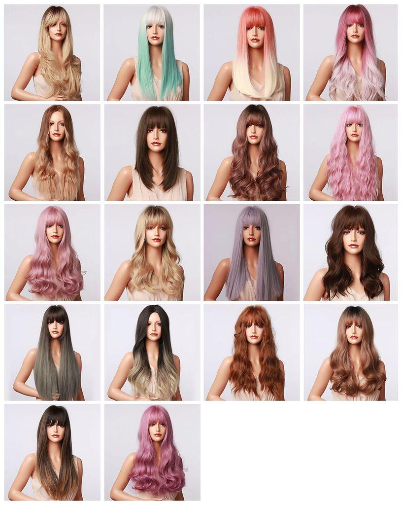 Colorful Cosplay Wig Set for Christmas & Halloween - Anime Style with Air Bangs & Big Waves