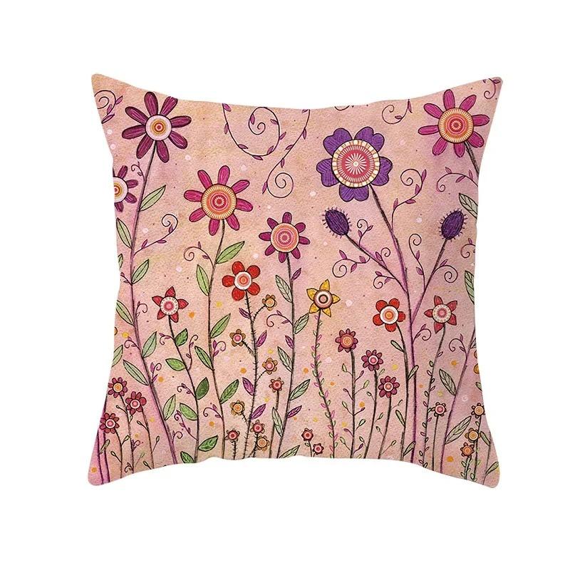 Home Decor Colorful Tree & Flower Pattern Pillow Covers Pattern Cushion Cover Suitable For Sofa Bedroom Car Pillow Cover