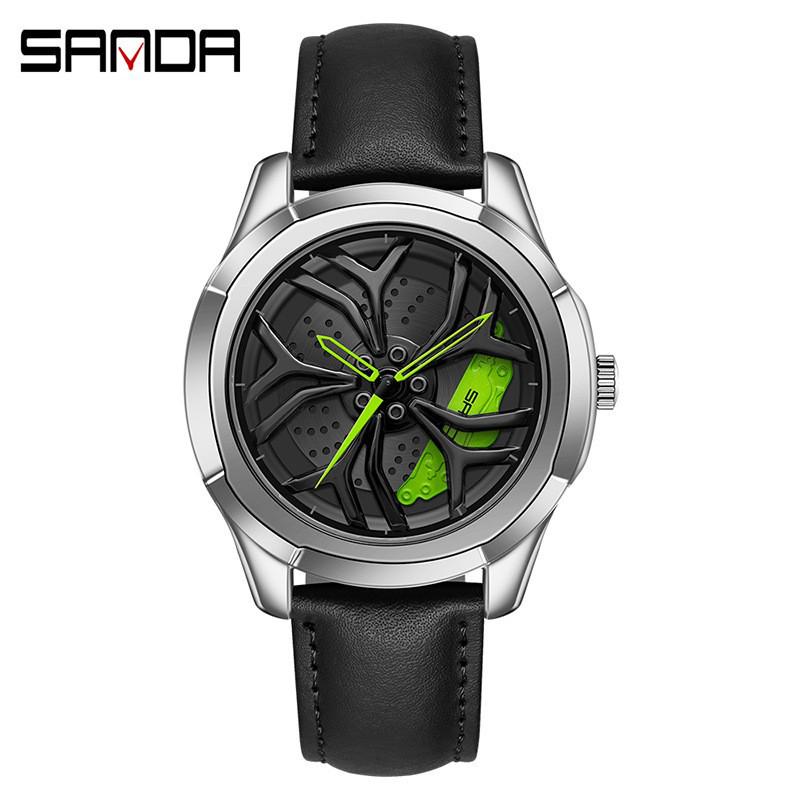 Sanda Men's 1061 Waterproof Leather Strap Watch with Trendy Hollow Dial