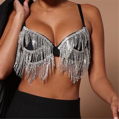 Europe And The United States Popular Sexy Long Fringed Bra Chain, Luxury Nightclub Diamond Chest, Trendy Rhinestone Body Chain