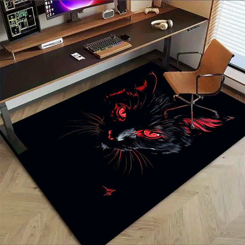 1pc Black Cat Carpet Anti Slip Polyester Floor Mat for office,Bedroom