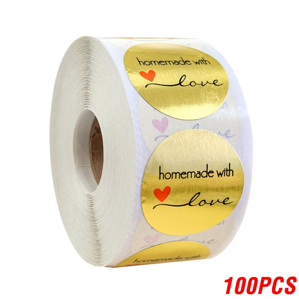 

Round Gold Homemade With Love Stickers Seal Labels Scrapbooking Stationery Stickers Handemade Food Seal Stickers 100-500pcs