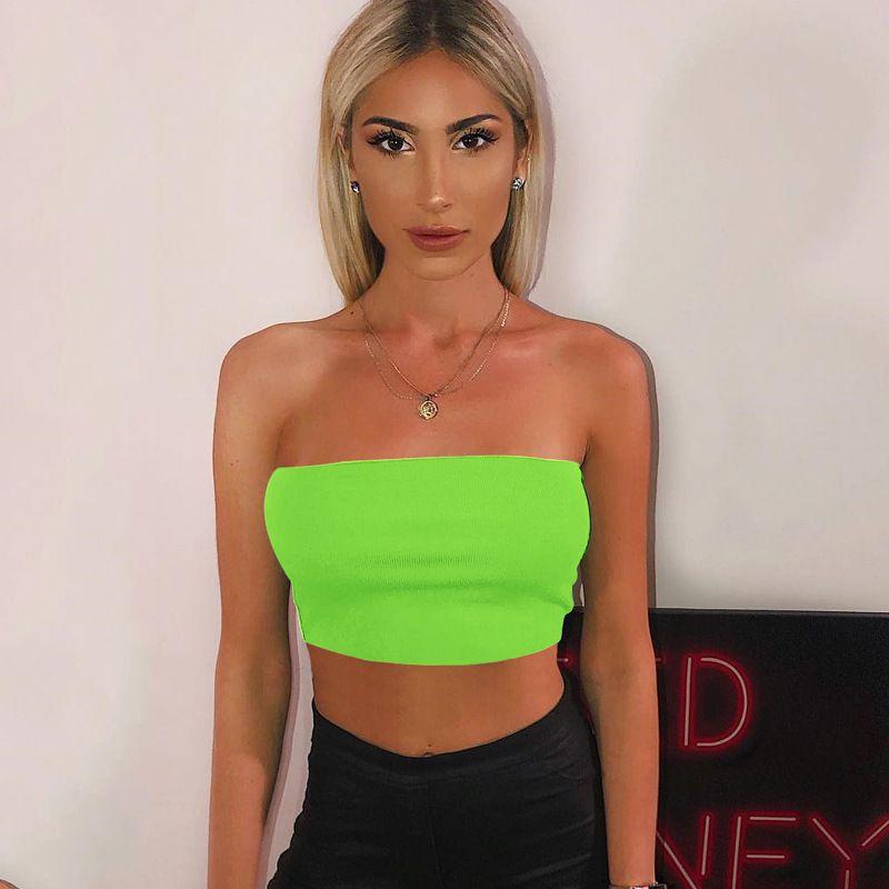 

Summer Thin High-Elastic Navel-Exposed Ultra-Short Bright Color Tube Top Fluorescent Green L