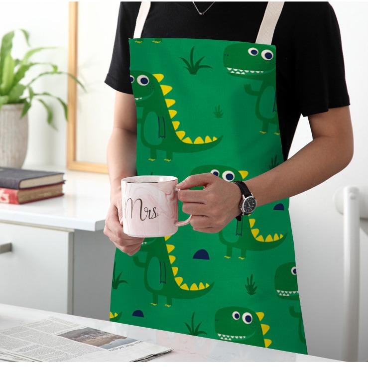 Dinosaur Print Apron with Hanging Neck, Sleeveless Cotton and Linen Apron, Kitchen Chores, Oil and Dirt Prevention Apron Can Be