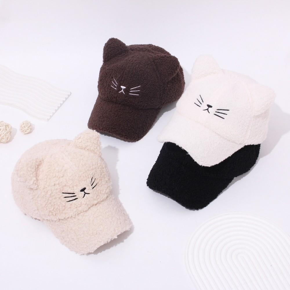 Adjustable Fleece Peaked Hat Lamb Fleece Baseball Cap New Cat Ear Baseball Cap  Women Girls