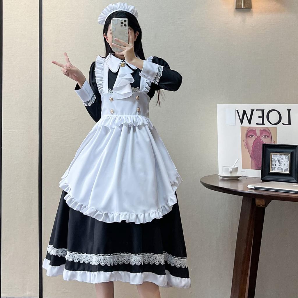 YAISHN Maid Lolita Gothic Lolita Traditional Halloween Long Set Dress, Style, Cute, Dress, Long, Popular, Costume, Women's, Cosplay, Sleeves, Bow,