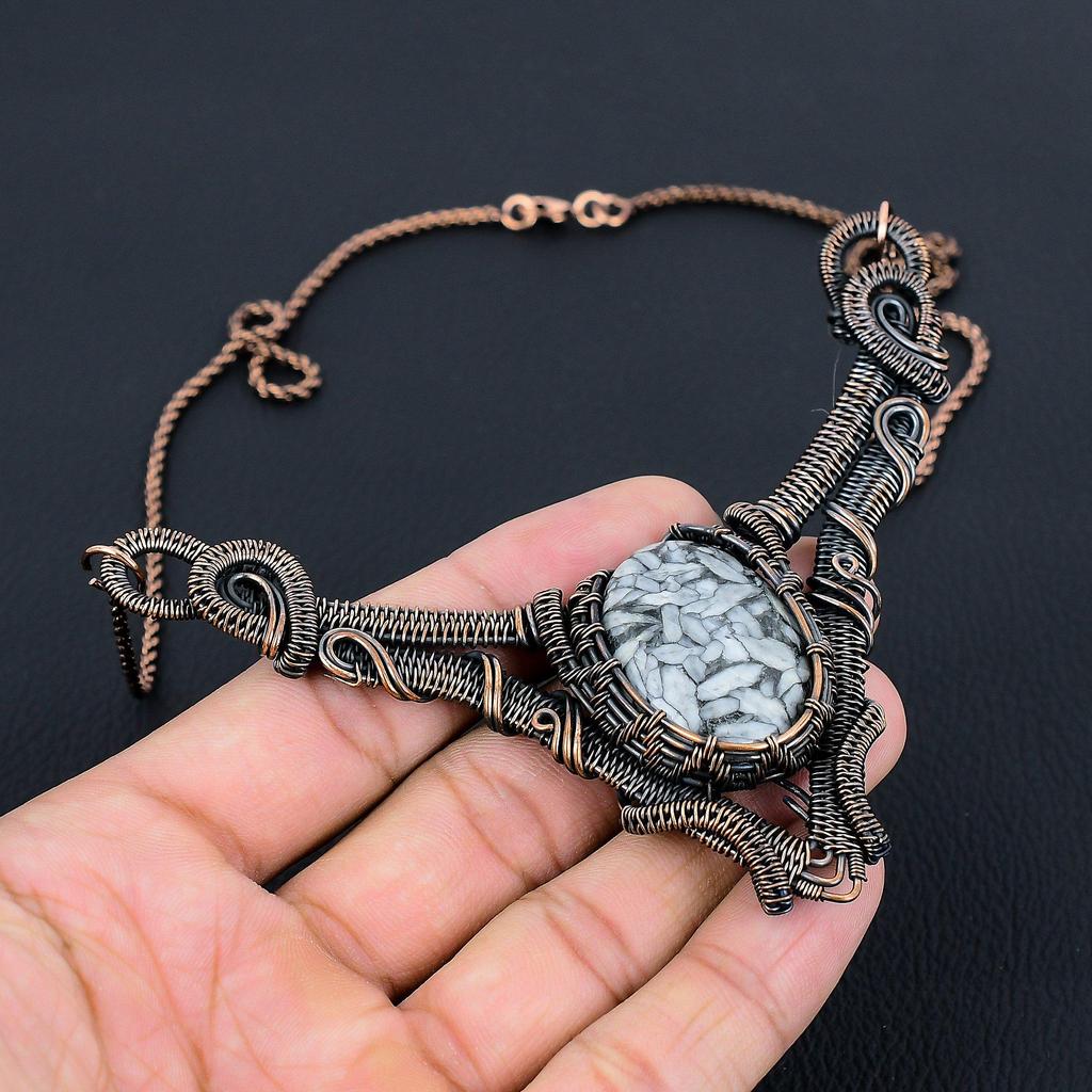Pinolith Gemstone Pure Cupru Wire Wrapped Handmade Colier Bijuterii Pentru Cadou