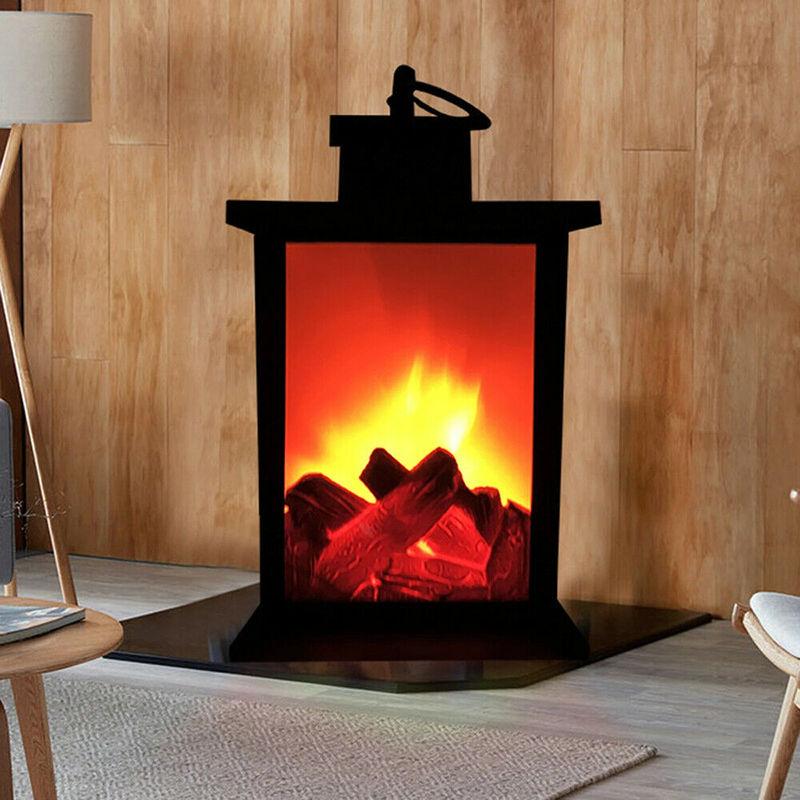 LED Lantern Fireplace Flameless Log Fire Flicker Flame Christmas Decoration Lamp