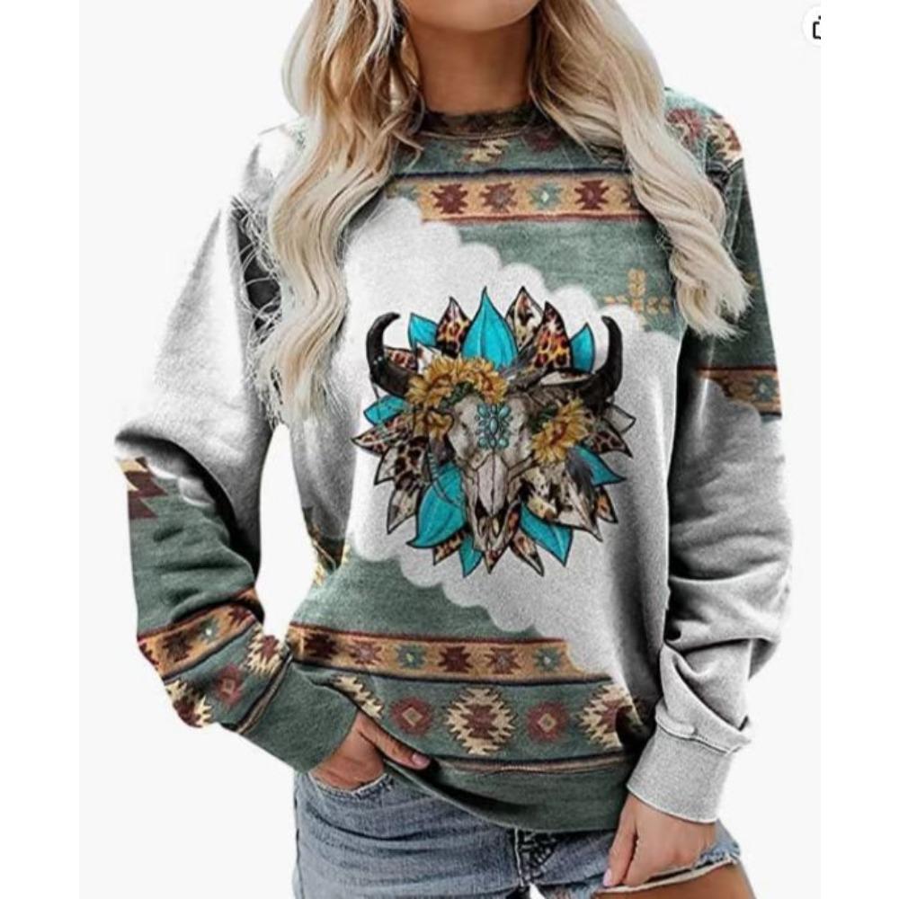 

Женские толстовки с круглым вырезом, модные 3D-принты в ретро-этническом стиле, свободные спортивные костюмы для девочек, свитера с длинными рукавами для девочек, одежда S