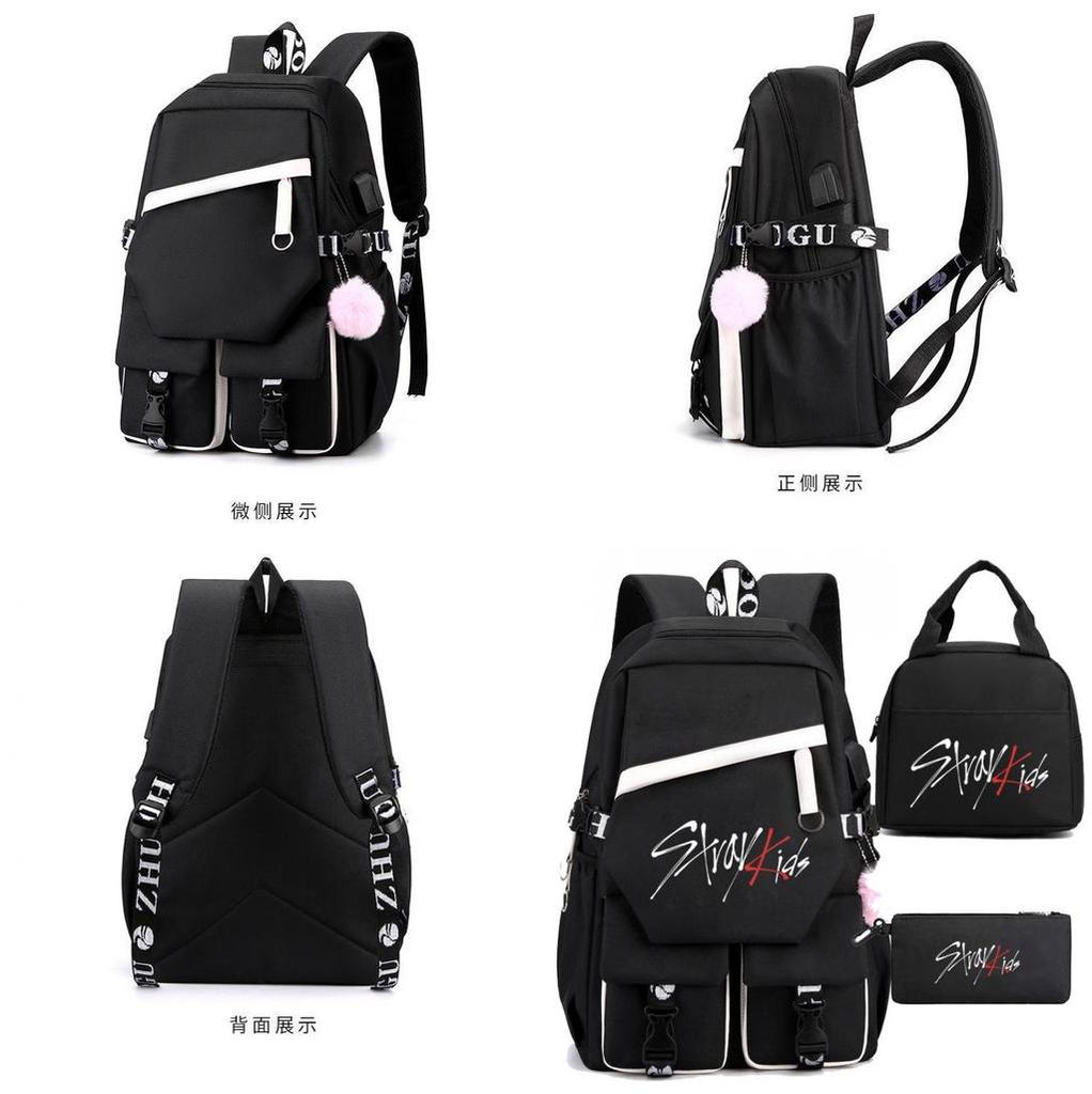 Stray Kids Backpack Lunch Bag Pencil Case Oxford Cloth Student Set For Daily Use