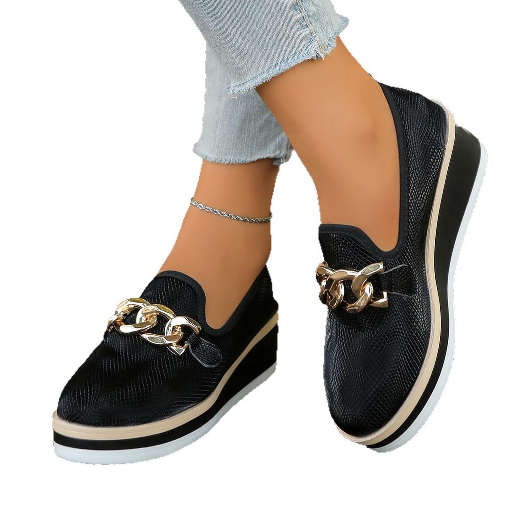 Metallketten-Absatz Einzelschuhe für Damen Herbst Neu Übergröße Dicksohlige Kuchen Damenschuhe Slipper, Modische Slipper