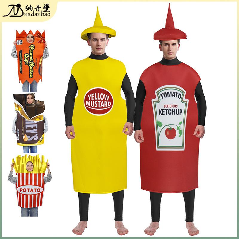 Halloween Party Cosplay Kostüm Ketchup Pommes Frites Anzug für Erwachsene Bühnenauftritt