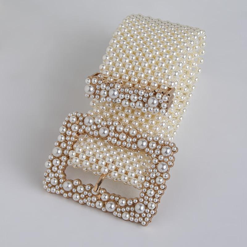 Waist Pearl Artificial Chain With Square Needle Buckle Design For Daily Wear
