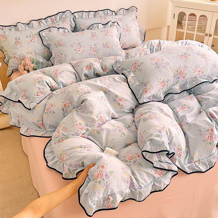 Korean Princess Cloud-like Crinkled Gauze Lace Cotton Bedding Set