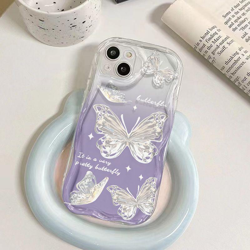 Purple glitter butterfly for iPhone15promax mobile phone case Apple 14 wave 12/13 soft case 11