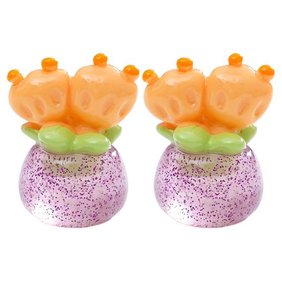 2Pcs Car Dashboard Decor Mini Resin Cute Sunflower and Tulip Miniature Flower Pot Figurines Tiny Flower Figures Car Interior Decorations