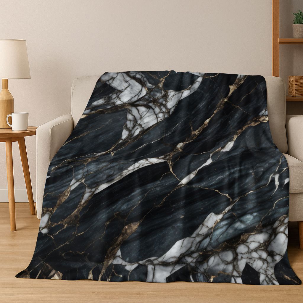 Luxurious Black Green Gold Marble Colorful Stone Texture Art Flannel Blanket,Cozy Soft Throw Blanket for Home Bedroom Bed Sofa