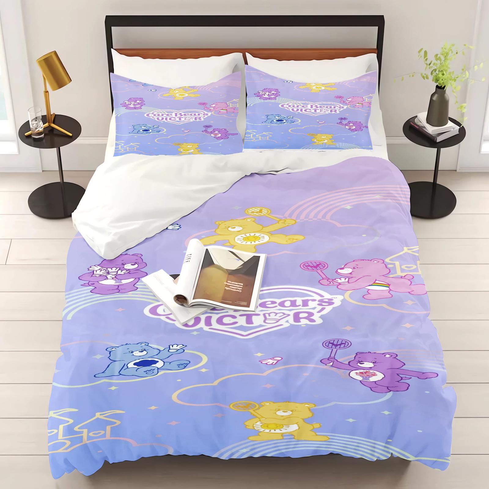 

Comforter Care Bears Cartoon Rainbow Bear Printed Children 3-Piece Set Comforter Bedding Sets King Queen Size Comforter (quilt)-EU Single(135*200cm)3pcs