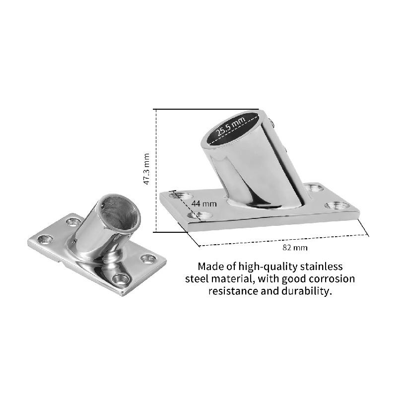 22mm 25mm 30mm 32mm Boat 316 Stainless Steel 60° Rectangular Base Handrail Fittings Tube Pipe Base Marine Fitting Boat Hardware 25mm