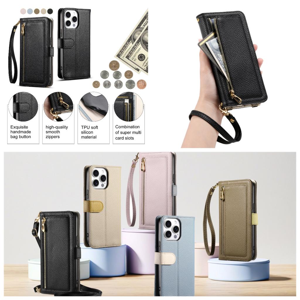 Leather Phone Case for iPhone 12 - 16 Series with Coin Pocket, Card Slot, Mirror & Stand – Multiple Colors