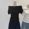 Sommer Reines Verlangen Ein Schulter Schwarz Kurzarm Damen T-Shirt Koreanischer Stil Schlankmachendes Top Freiliegende Schulter Modisch