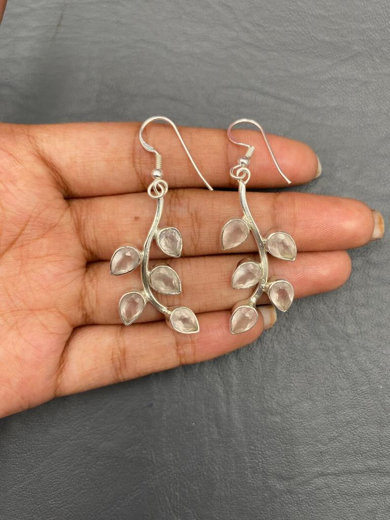 Rose Quartz Earrings, 925 Sterling Silver Handmade Earrings, Gemstone Jewelry