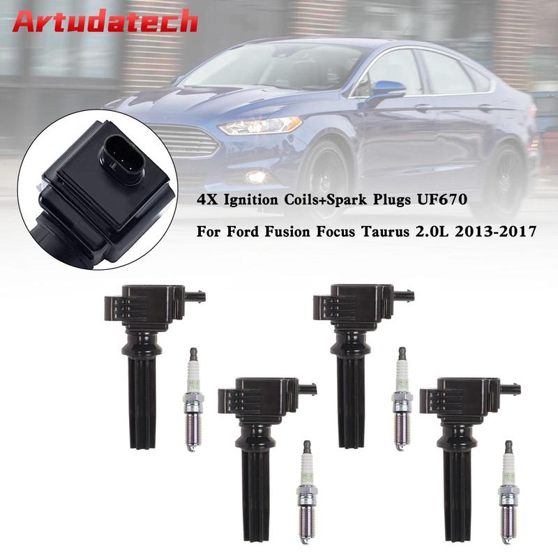 Artudatech 4X Ignition Coils+Spark Plugs UF670 For Ford Fusion Focus Taurus 2.0L 2013-2017 Car Accessories