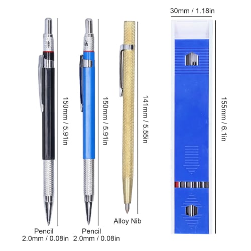 Pasamer Marker Pencil, Carpenter Pencil Mechanical 2.0mm Marking Scriber Tool with Refills for Woodworking