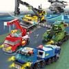 6in1 Building Blocks City Fire Car Police Truck Engineering Crane Tank Helicopter Bricks Set Toys For Children Kids
