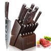 14-teiliges Küchenmesserset mit Block und Schärfer, inklusive Kochmesser, Brotmesser, Tranchiermesser, Santokumesser, Vielzweckmesser, Schälmesser, Steakmessern und Schere