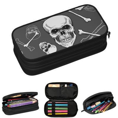 Gothic Horror Skull Bones Bones Crossbones Pencil Cases for Student Gifts Pen Box Pencil Bag Large Capacity Pencil Pouch