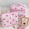 Dámská růžová kosmetická taška s jahodami, přenosný cestovní organizér, pouzdro na toaletní potřeby a make-up, kabelka se zipem pro dámy