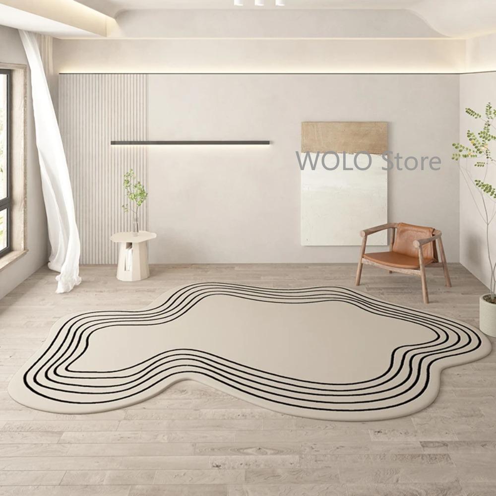 Cream Color Irregular Carpets for Living Room Ins Soft Fluffy Bedside Rugs Oval Bedroom Rug for Children Washable Big Size Mats