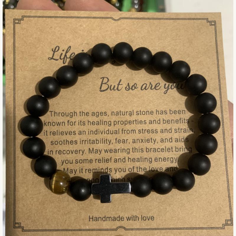 8mm Pink Zebra Stone Bead Bracelet with Gift Card: Perfect Holiday Friendship & Love Gift for Men & Women