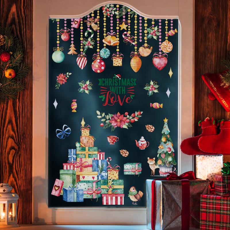 Abnehmbare Frohe Weihnachten Fensteraufkleber Weihnachtsmann Weihnachtsbaum Weihnachtsdekorationen Cartoon PVC Wandaufkleber Heimdeko