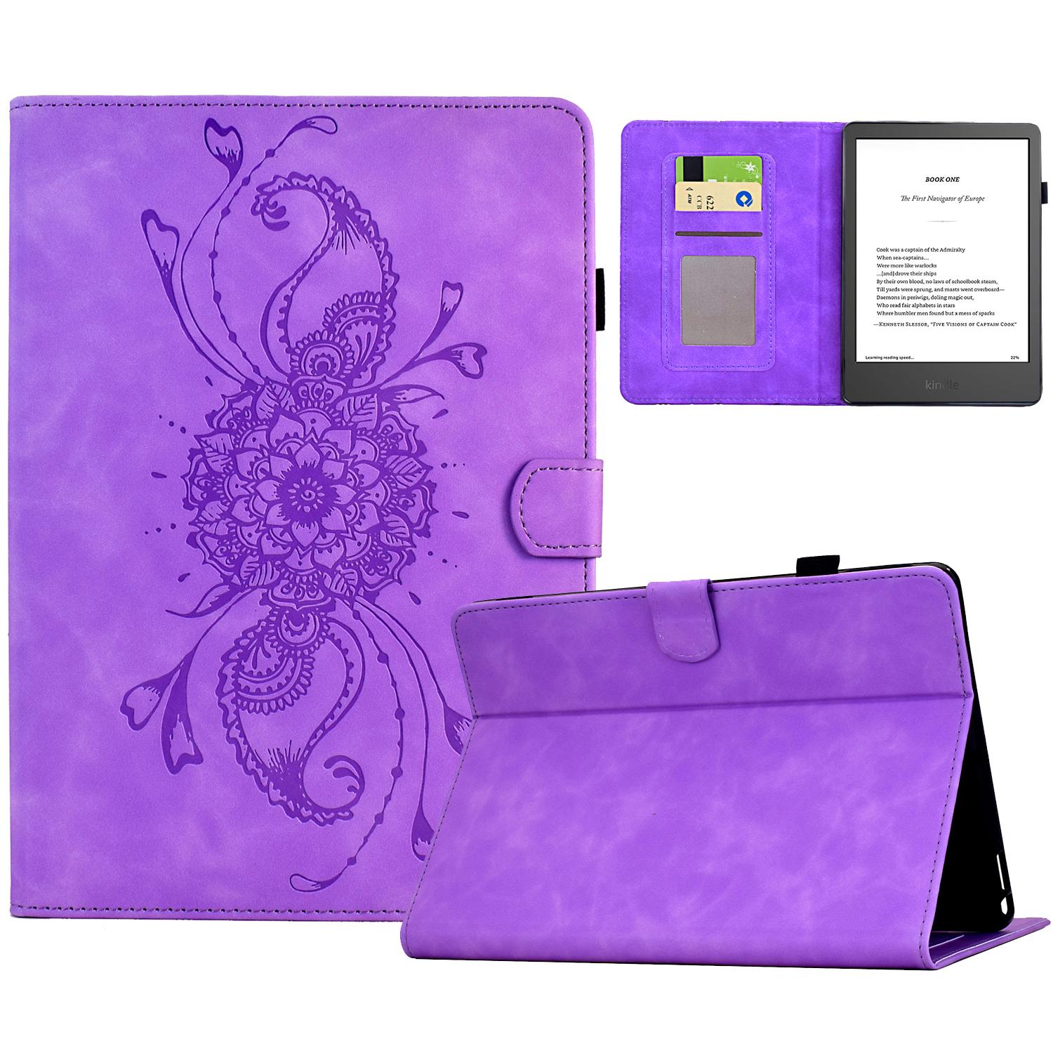 

Для Amazon Kindle 6 (2024)/(2022) Чохол Мандала Шкіряний чохол для планшета з тисненням і відділеннями для карток Light Purple