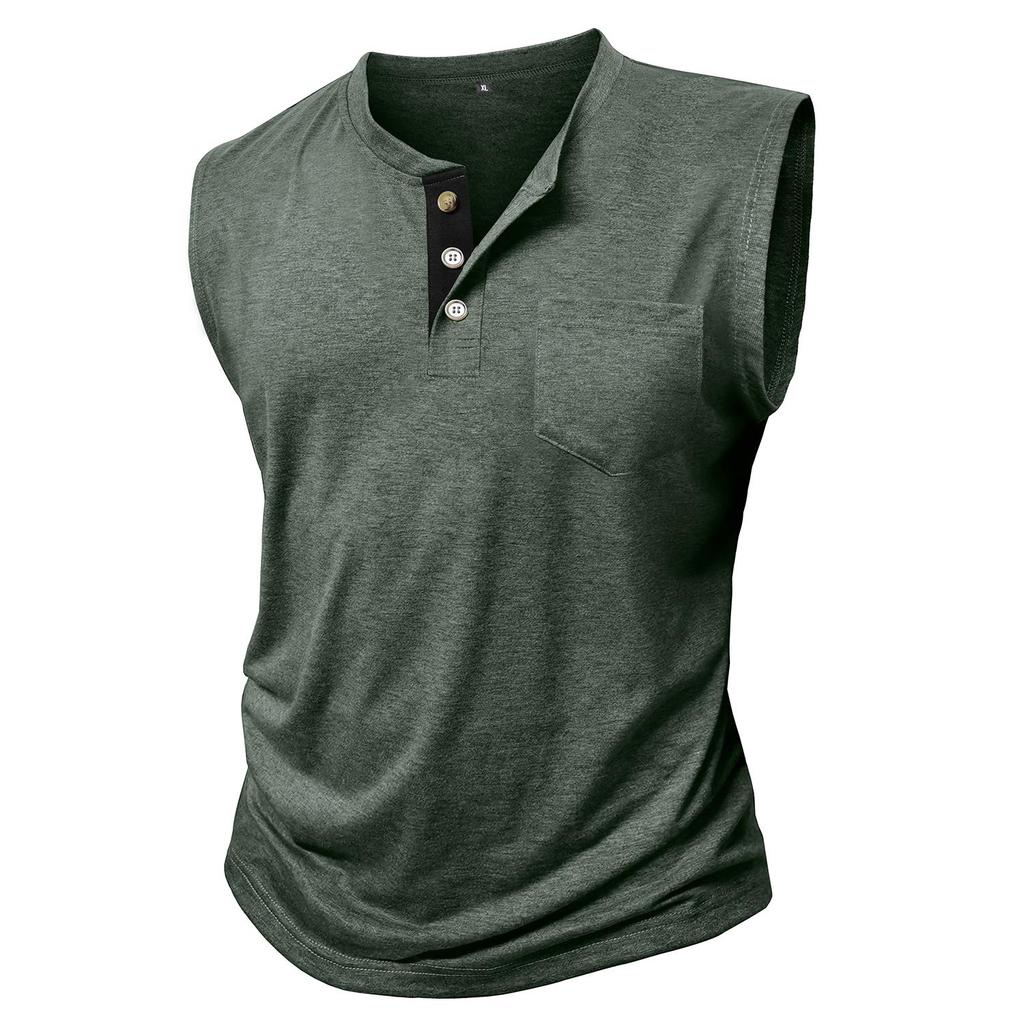 Men’s Sleeveless Tank Tops Henley Collar Button Fitness Vest Summer Sports Casual Holiday Wear T-Shirts