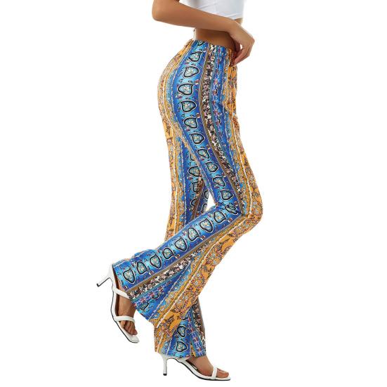 Floral Print Long Flared Pants Retro High Elastic Sexy Casual Trousers Streetwear