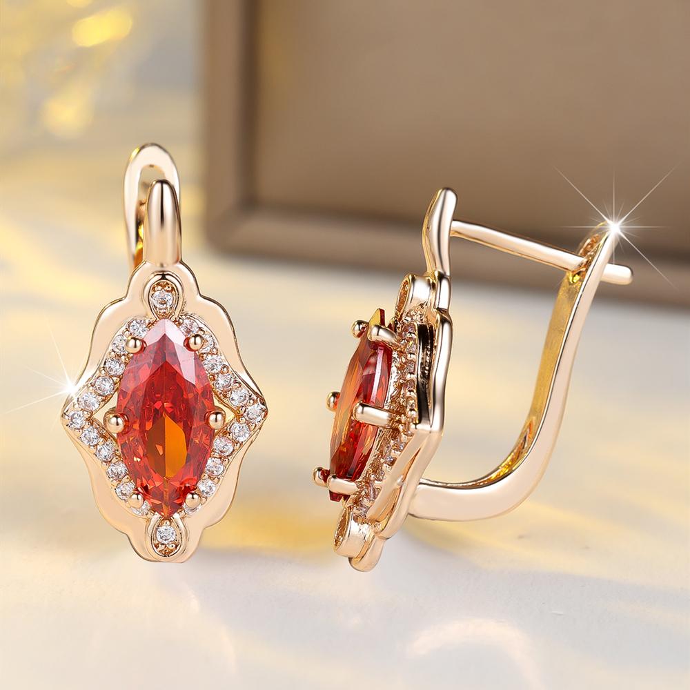 Exquisite Marquise Cut Red Zircon Drop Earrings for Women Luxury Wedding Accessories Fine Jewelry New Year's Gift