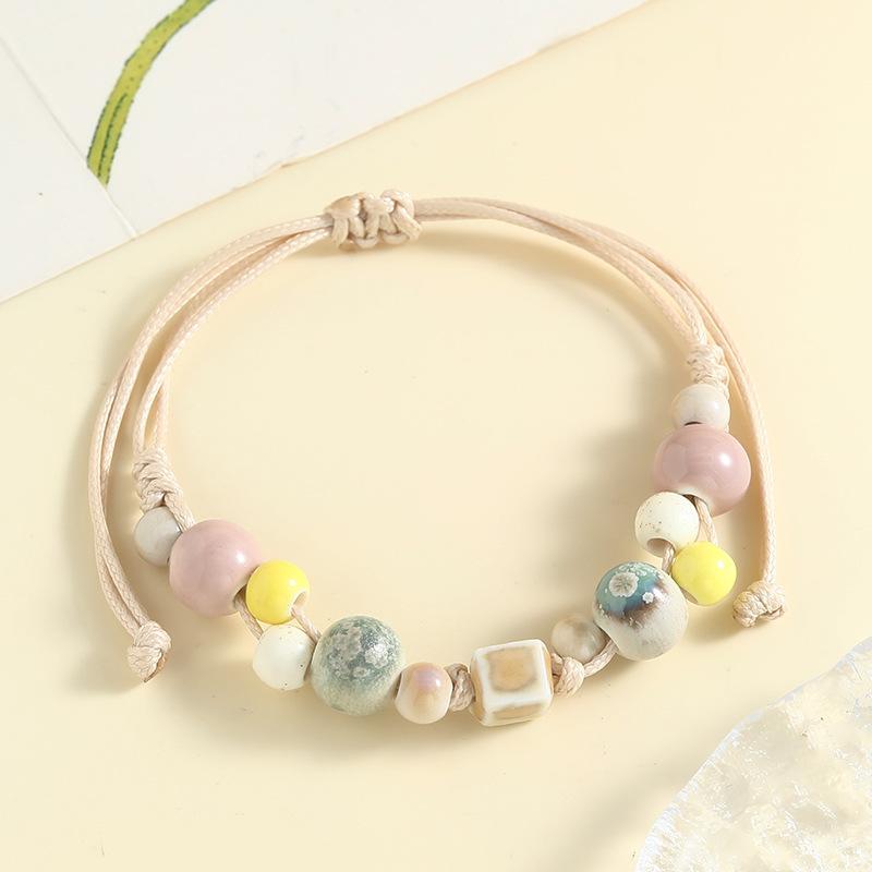 Ceramic Bracelet  A Stylish, Vintage Ethnic-style Handmade Woven Bracelet with String Beads.