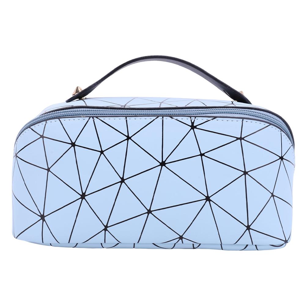 

Косметичка из ПУ многофункциональная ромбическая решетка большой емкости для женщин путешествия синий