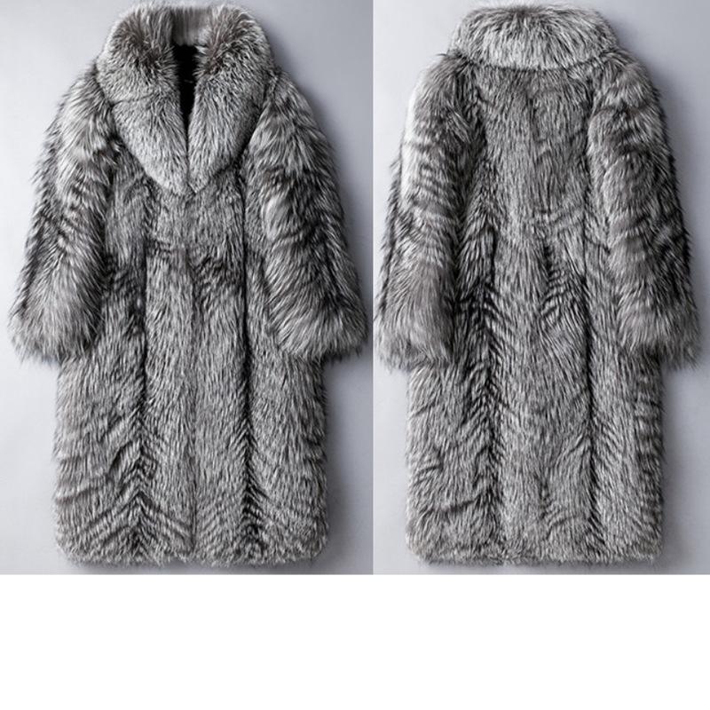 Autumn and Winter New Men's Fur Coat Imitation Fox Fur Long Coat Plus Fat Plus Jacket Warm Casual Windbreaker