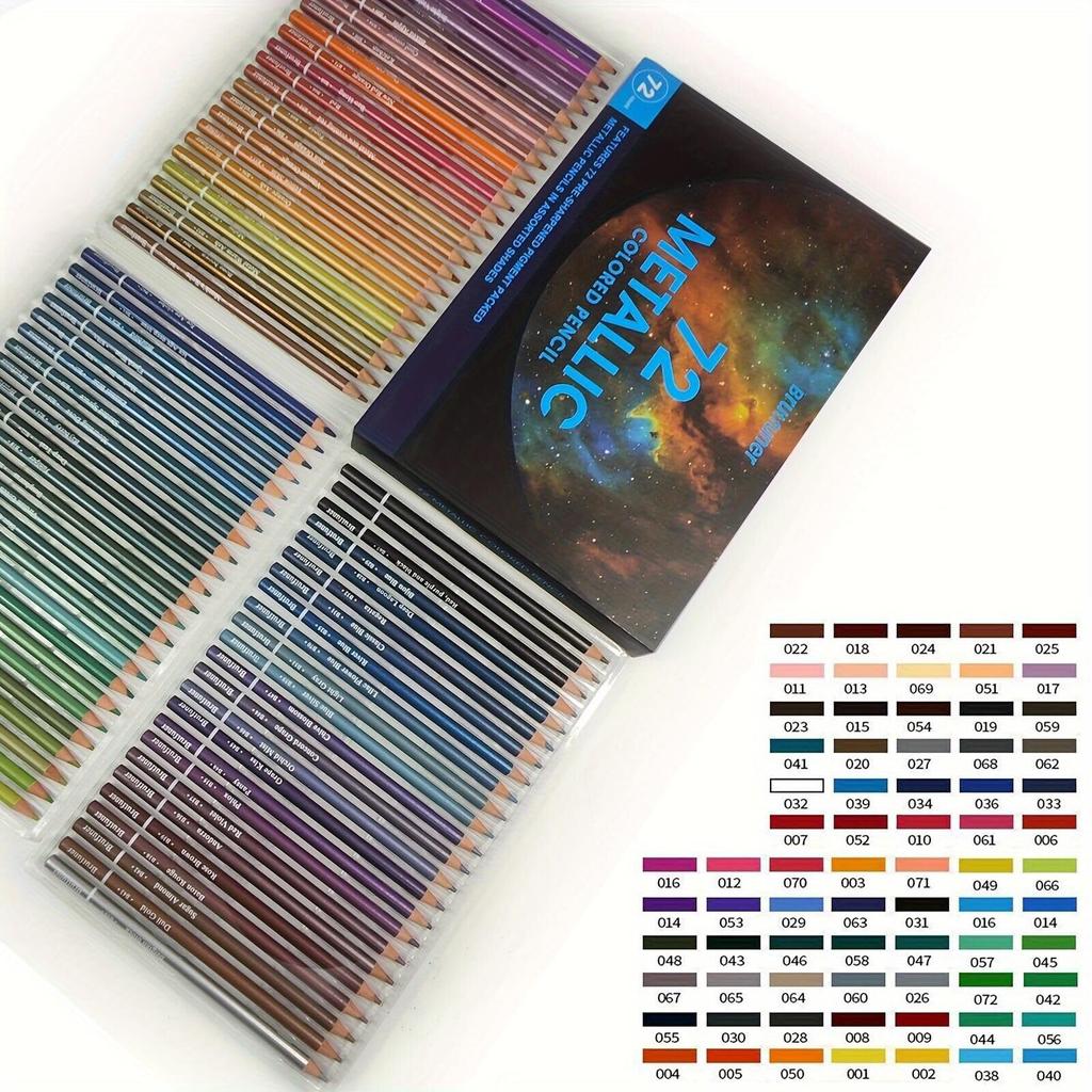 Metallic Colored Metallic Professional Soft Core Colored Pencil Ideal for Coloring and for and Artists Pencils, 72-Color Set, Colors, Oil-Based, Set,