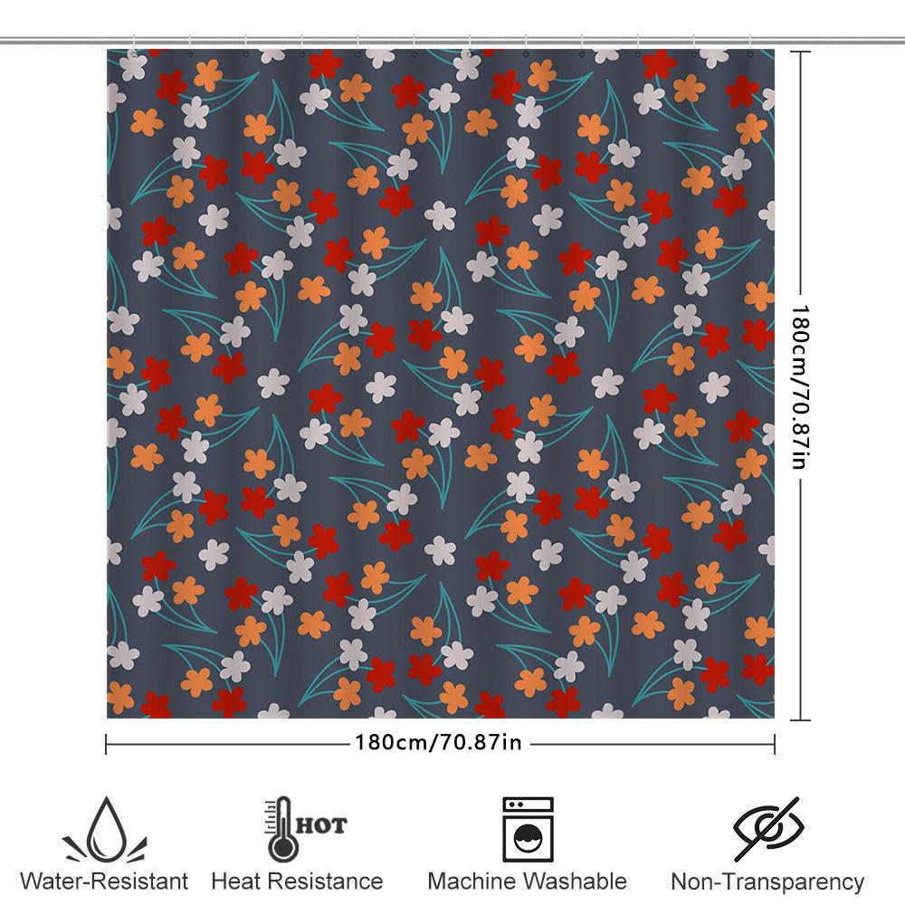 Colorful Floral Shower Curtain Modern Decor For Bathrooms Blue Orange Pattern Waterproof Fabric With Rings Perfect Gift Idea