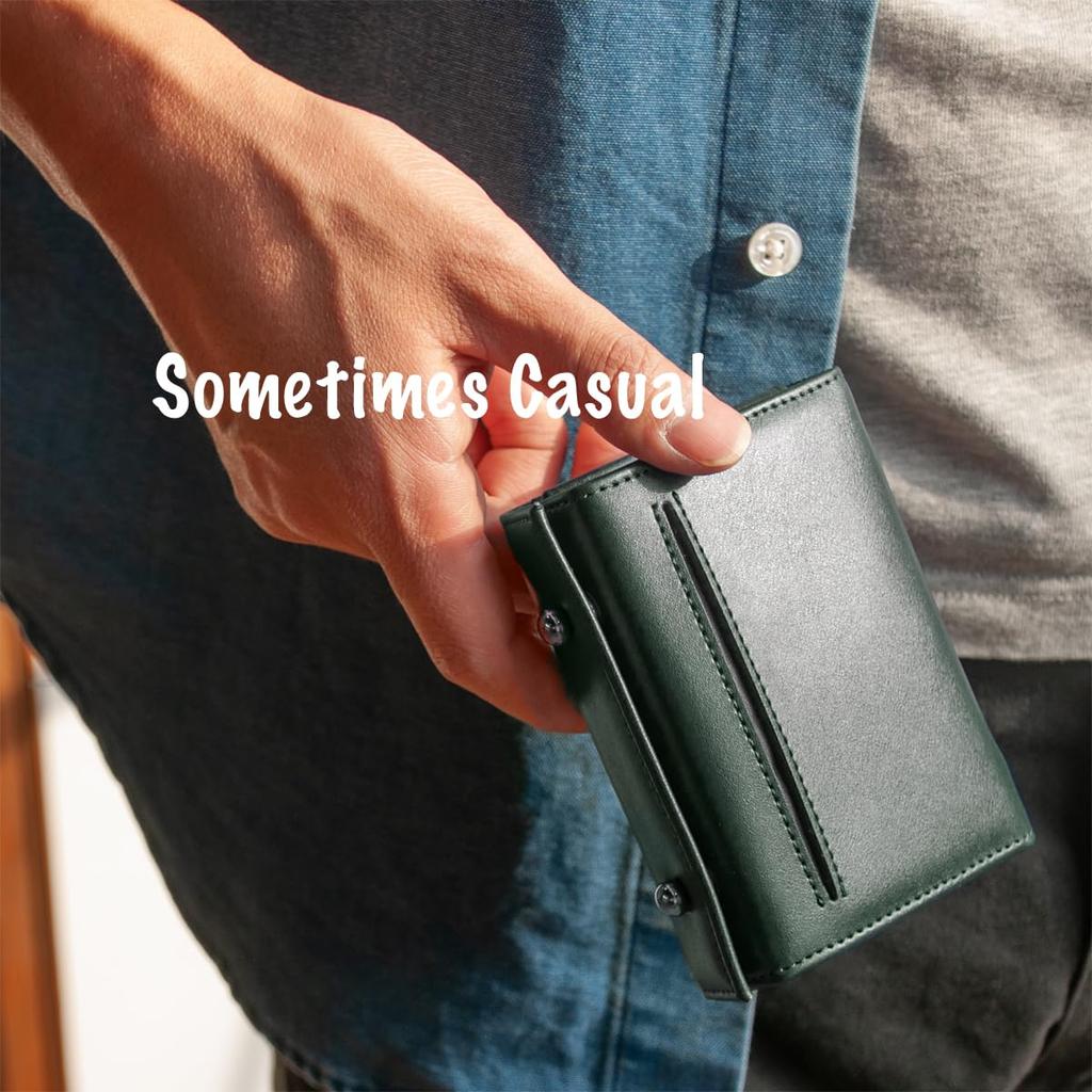 [Dom Teporna] Bi-fold Wallet for Men, Leather, Cowhide, Large Capacity, L-shaped Zipper, Small Wallet, Mini Wallet, Compact, Brown